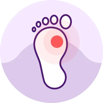 Illustration of a foot with a red spot indicating pain or inflammation on the ball of the foot.