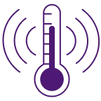 Thermometer icon with radiating waves symbolizing remote temperature monitoring.