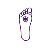 Purple icon of a human foot with toes and a solid oval shape on the sole.