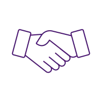 Icon of two hands shaking representing partnership or agreement.